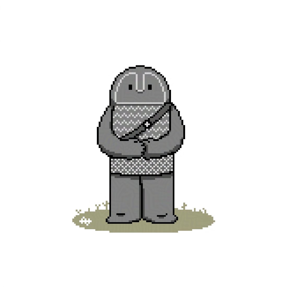 Pixel art d'un personnage inspiré d'une stèle néolithique